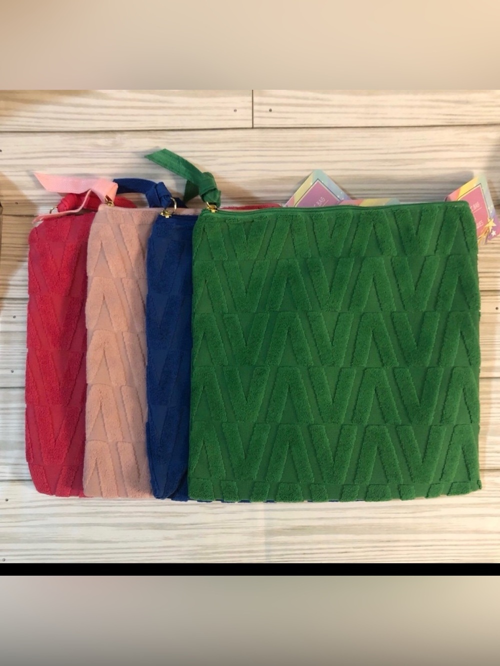 Terry Cloth Makeup Cosmetic Bag Chevron Pattern 8x8 inches each (Set of 4).